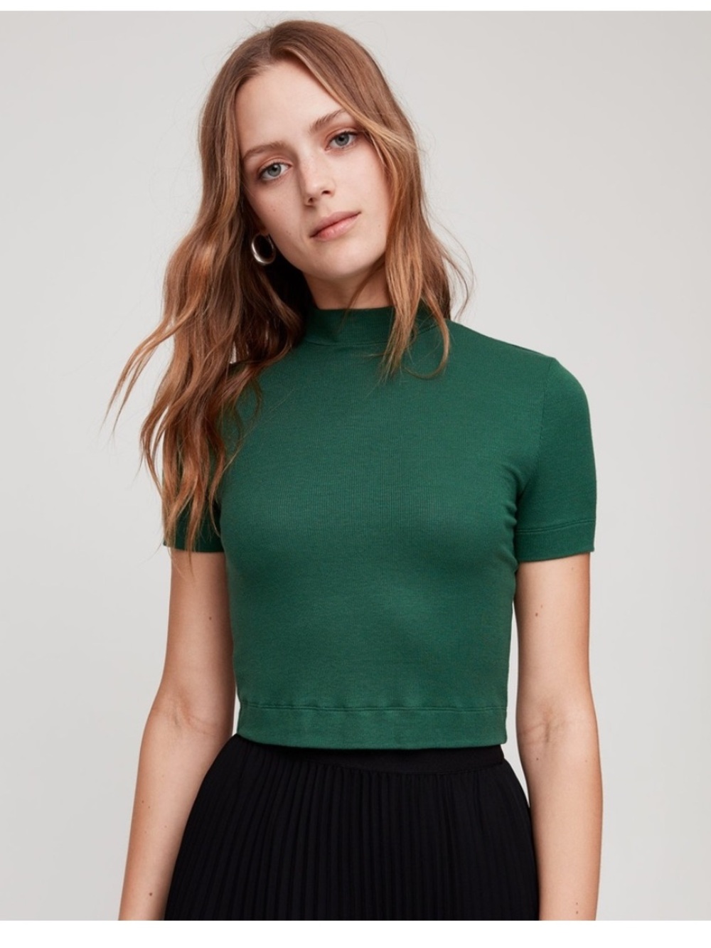 Babaton Forest Green Short Sleeve Mock Neck Top